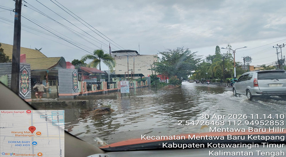 Hujan Lebat Guyur Sampit, Jalan HM Arsyad dan Sejumlah Titik Tergenang hingga 25 Cm