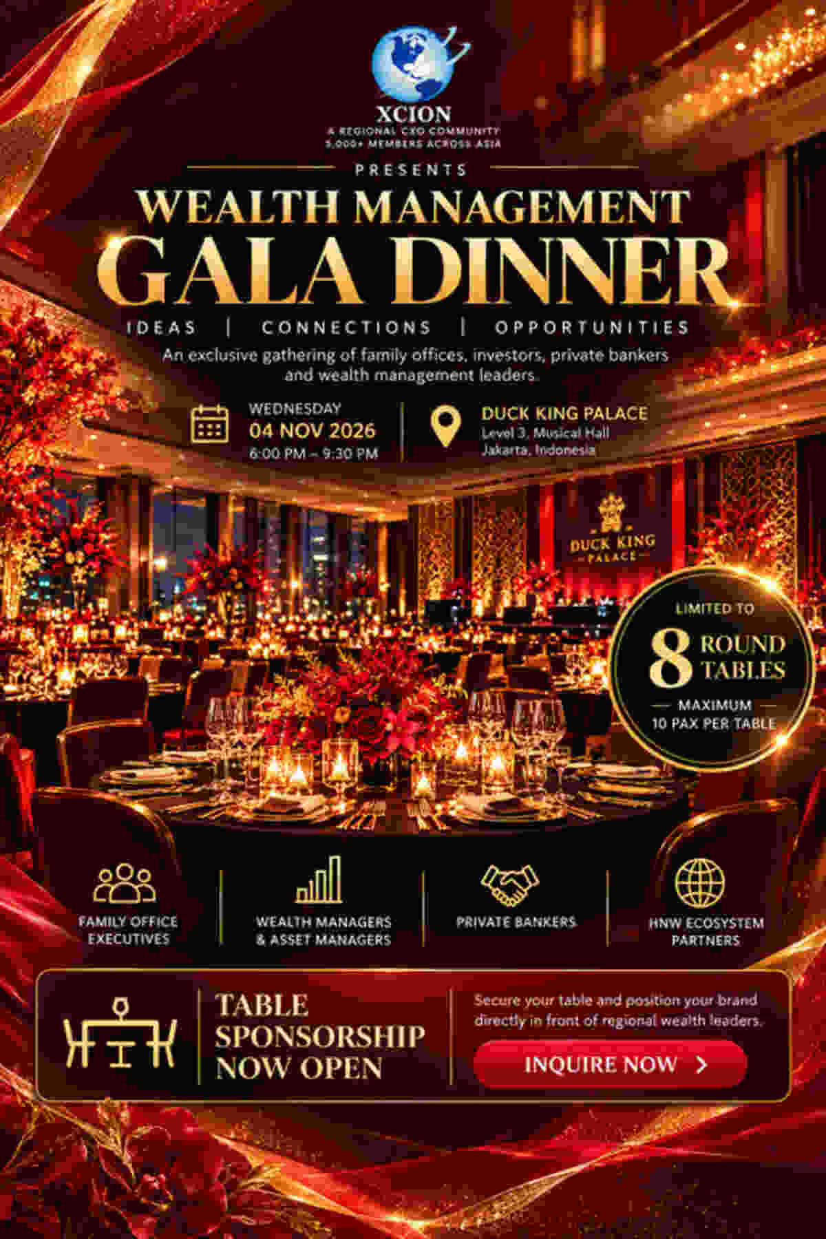 Singapore Global Network Menjadi Mitra Utama Gala Dinner Eksklusif Wealth Management, Membuka Kesempatan Sponsorship Meja dalam Jumlah Terbatas