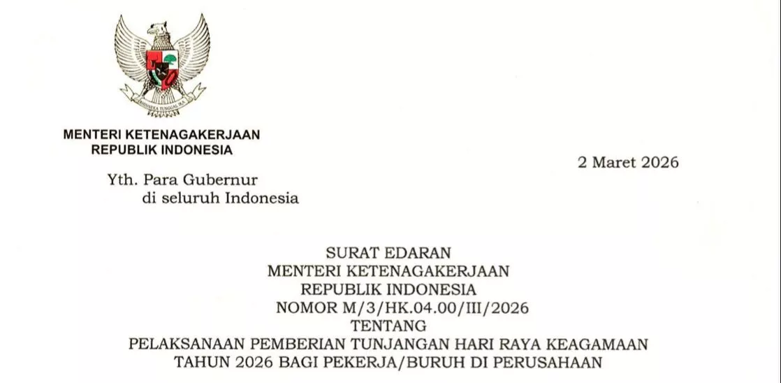 Menaker RI Teken Aturan Pembayaran THR Keagamaan 2026