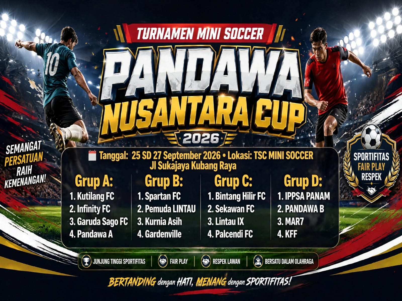 Pandawa Nusantara Cup I 2026 Digelar, 16 Tim Siap Bertarung