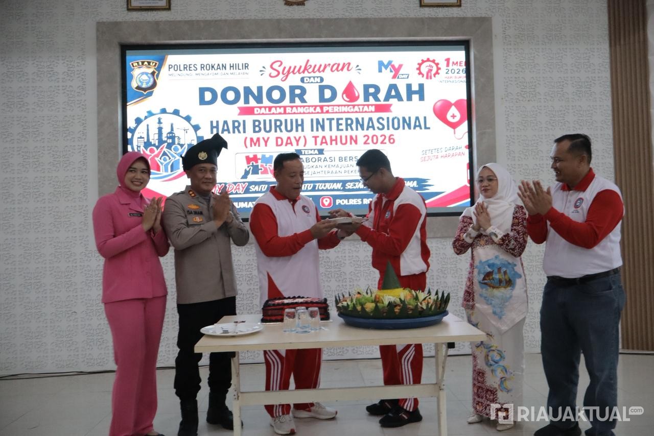 May Day di Rohil Diisi Donor Darah dan Baksos, Polisi-Buruh Kompak
