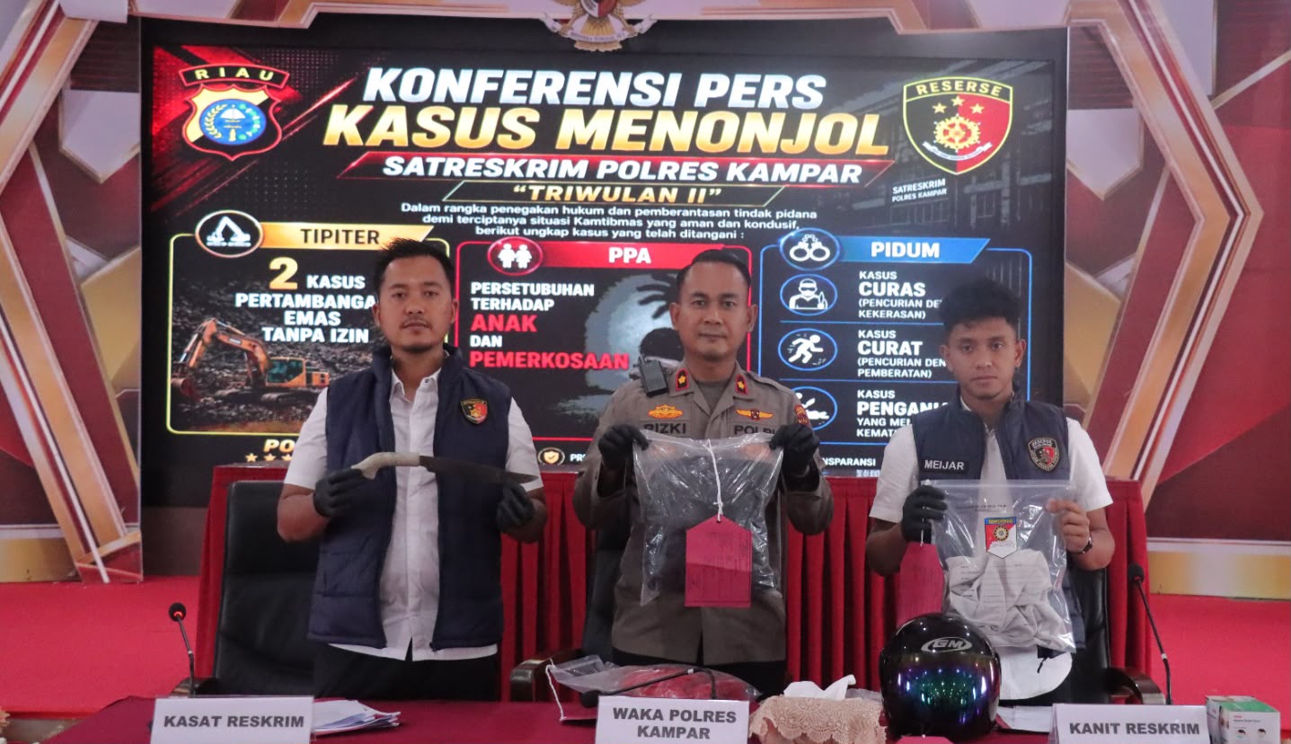 Polres Kampar Bongkar 6 Kasus Kriminal, dari PETI hingga Penganiayaan Berujung Maut