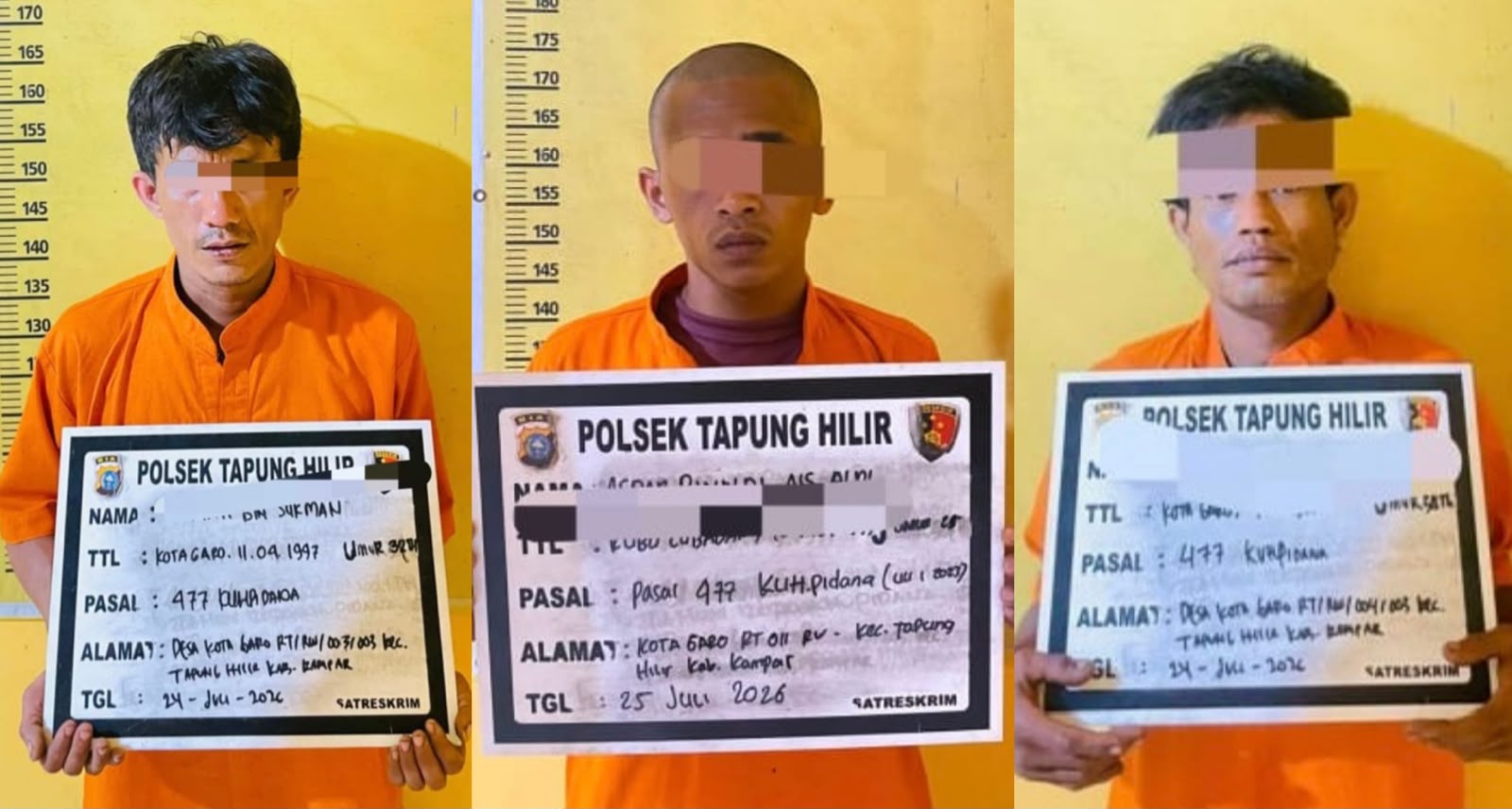 Resahkan Warga, Tiga Pencuri Kandang Ayam di Kampar Berhasil Ditangkap