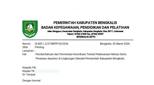 Surat Palsu Atasnamakan BKPP Bengkalis Beredar, Kepsek Diminta Waspada
