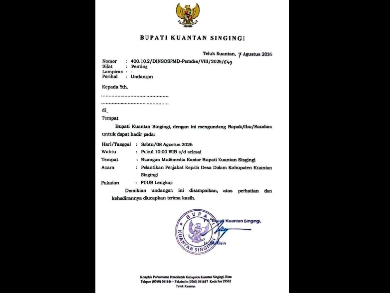 Besok, Pj Bupati Kuansing Lantik 22 Penjabat Kepala Desa, Berikut Daftarnya