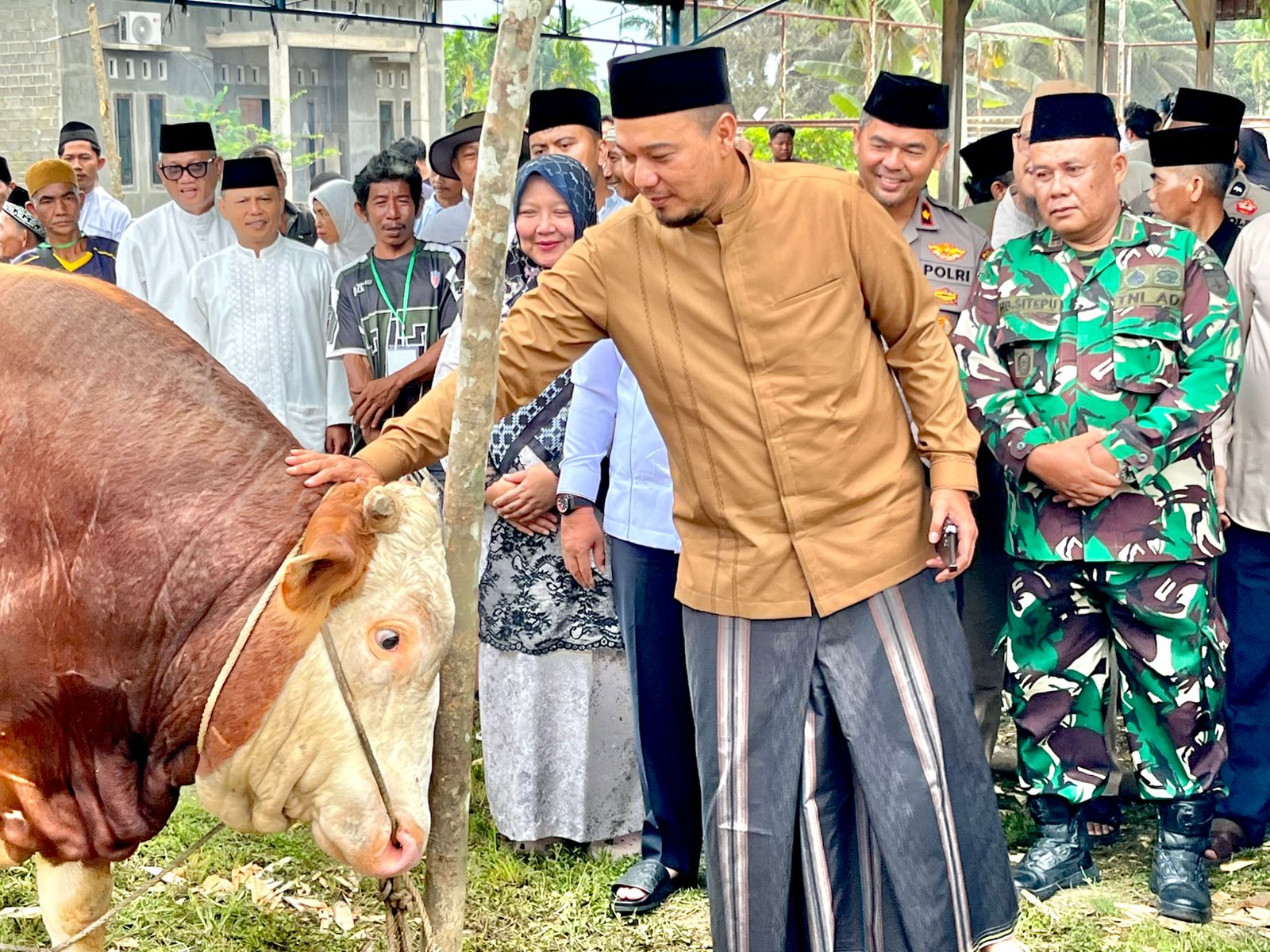 Bupati Inhu Serahkan Sapi Kurban Bantuan Presiden Prabowo ke Masjid Al-Falah