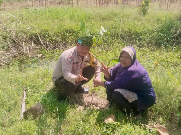 Polsek Rimba Melintang Laksanakan Green Policing dengan Tanam Bibit Mahoni di Halaman Rumah Warga