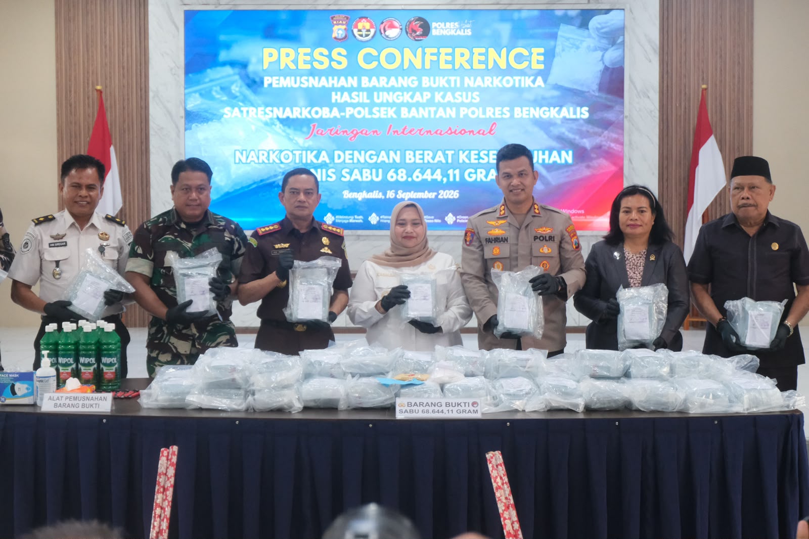 Polres Bengkalis Musnahkan 68,6 Kg Sabu Senilai Rp68 Miliar, Ratusan Ribu Jiwa Diklaim Terselamatkan