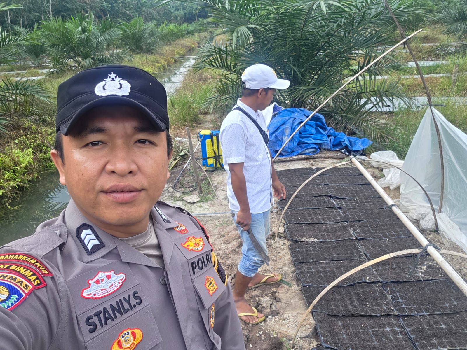 Polisi Cinta Petani, Bhabinkamtibmas Sambangi Kebun Semangka di Rohil