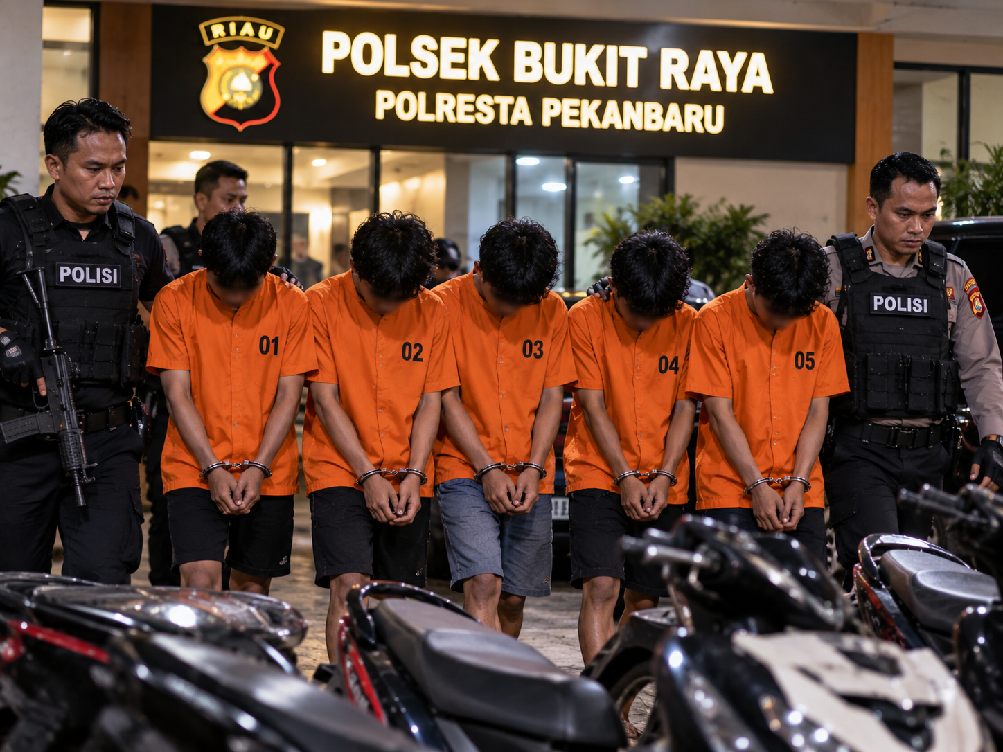 Gerombolan Geng Motor Perampas HP Warga di Air Dingin Pekanbaru Ditangkap