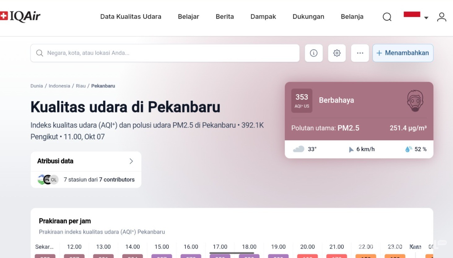 Ngeri! Kabut Asap Memburuk, Udara Pekanbaru Rabu Siang Masuk Level Berbahaya
