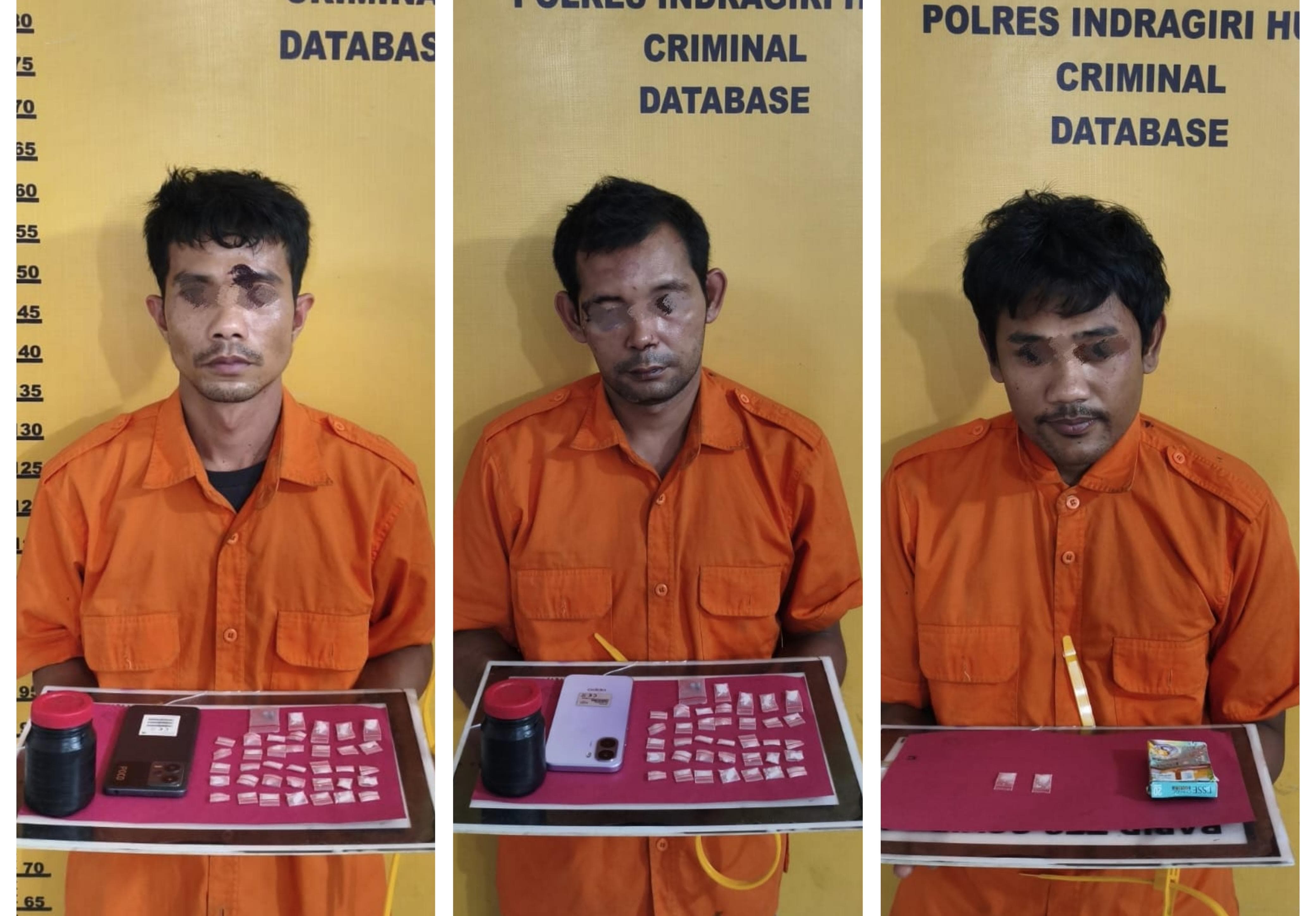 Polisi Ringkus Tiga Pelaku Narkoba di Inhu, Sabu 7,73 Gram Disita