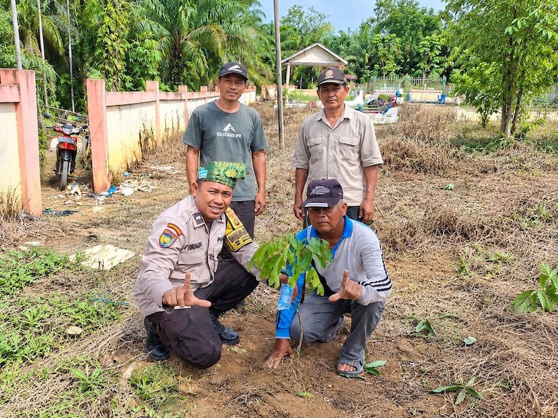 Polsek Rimba Melintang Tanam 5 Pohon Mangga Bersama Warga Lenggadai Hilir