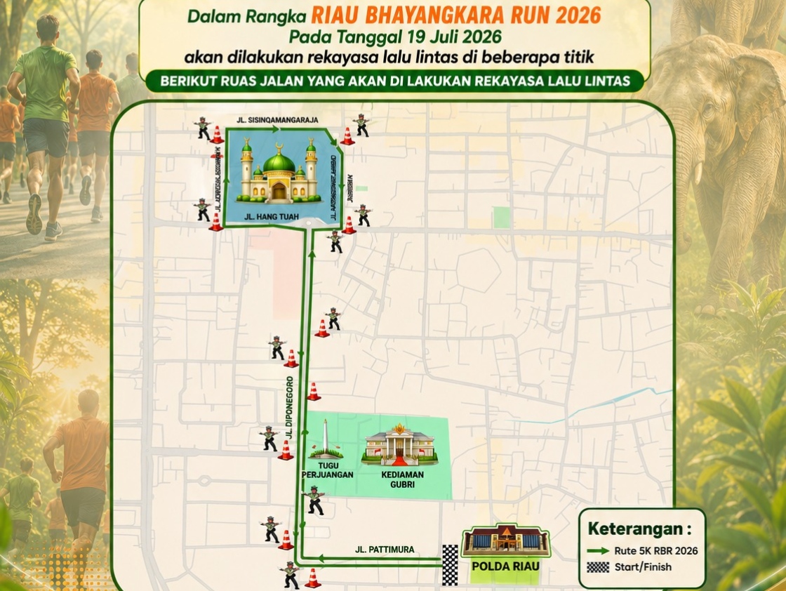 Polisi Rekayasa Lalu Lintas Saat Riau Bhayangkara Run 2026, Ini Jalur Alternatifnya