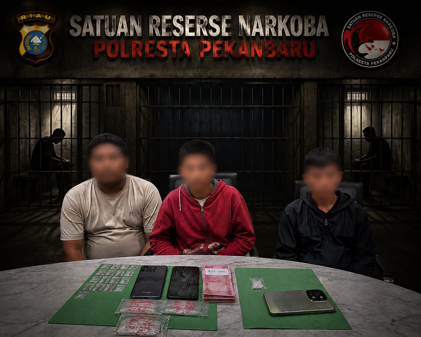 Tiga Pengedar Sabu Ditangkap di Pekanbaru, Polisi Sita 12,46 Gram dan Puluhan Plastik Klip
