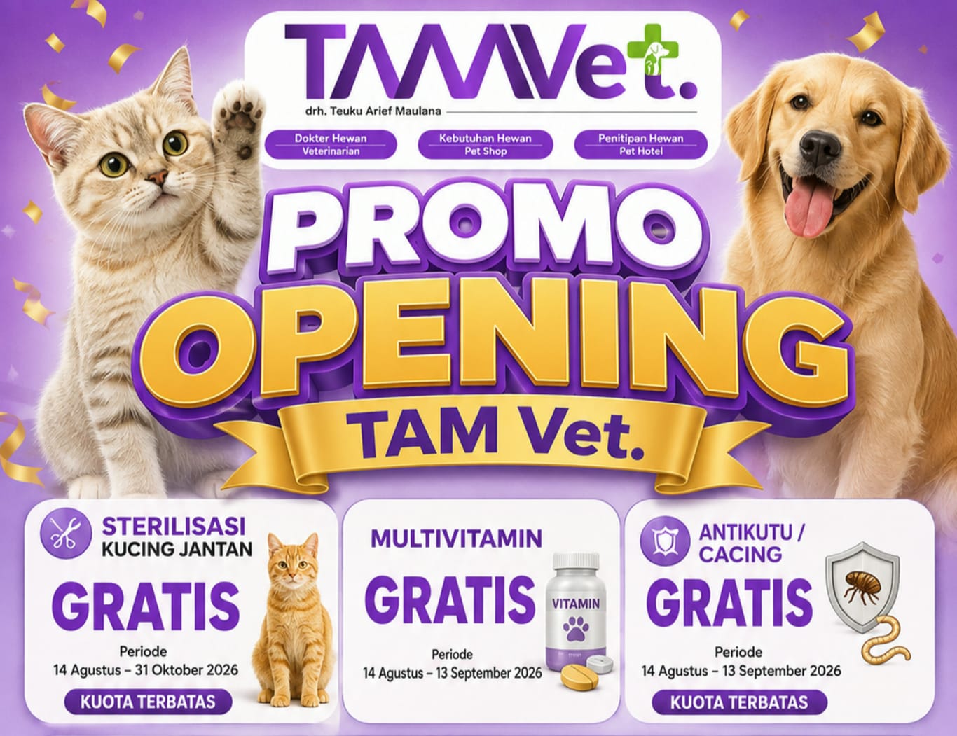 TAM Vet Gelar Steril Kucing Jantan Gratis Selama Tiga Bulan di Pekanbaru